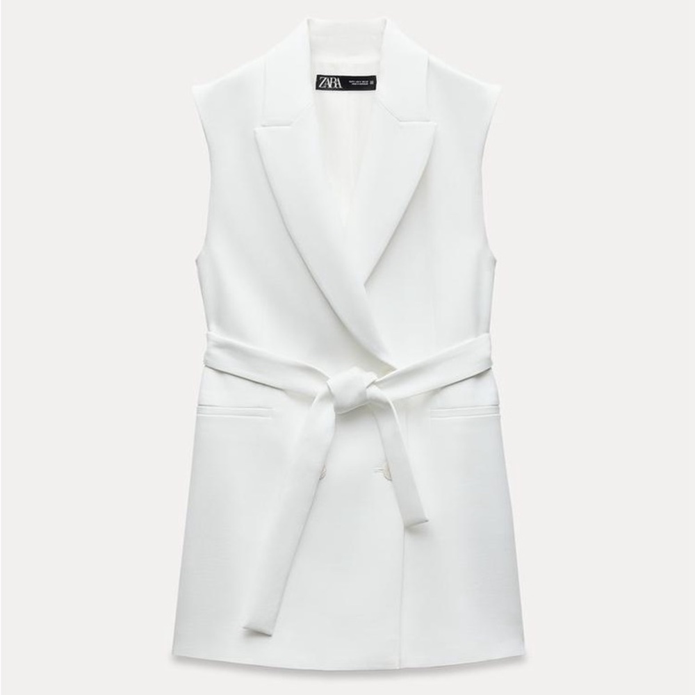 Zara blazer vest dress white belt waist tie casual bussines office